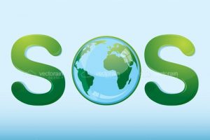 SOS text with a globe